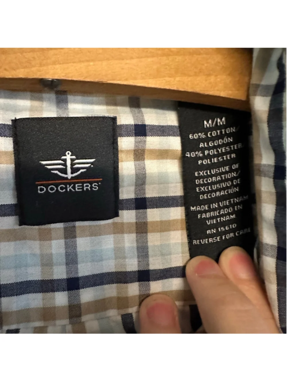 Dockers Casual Button Down Shirt Size Medium White Brown Plaid